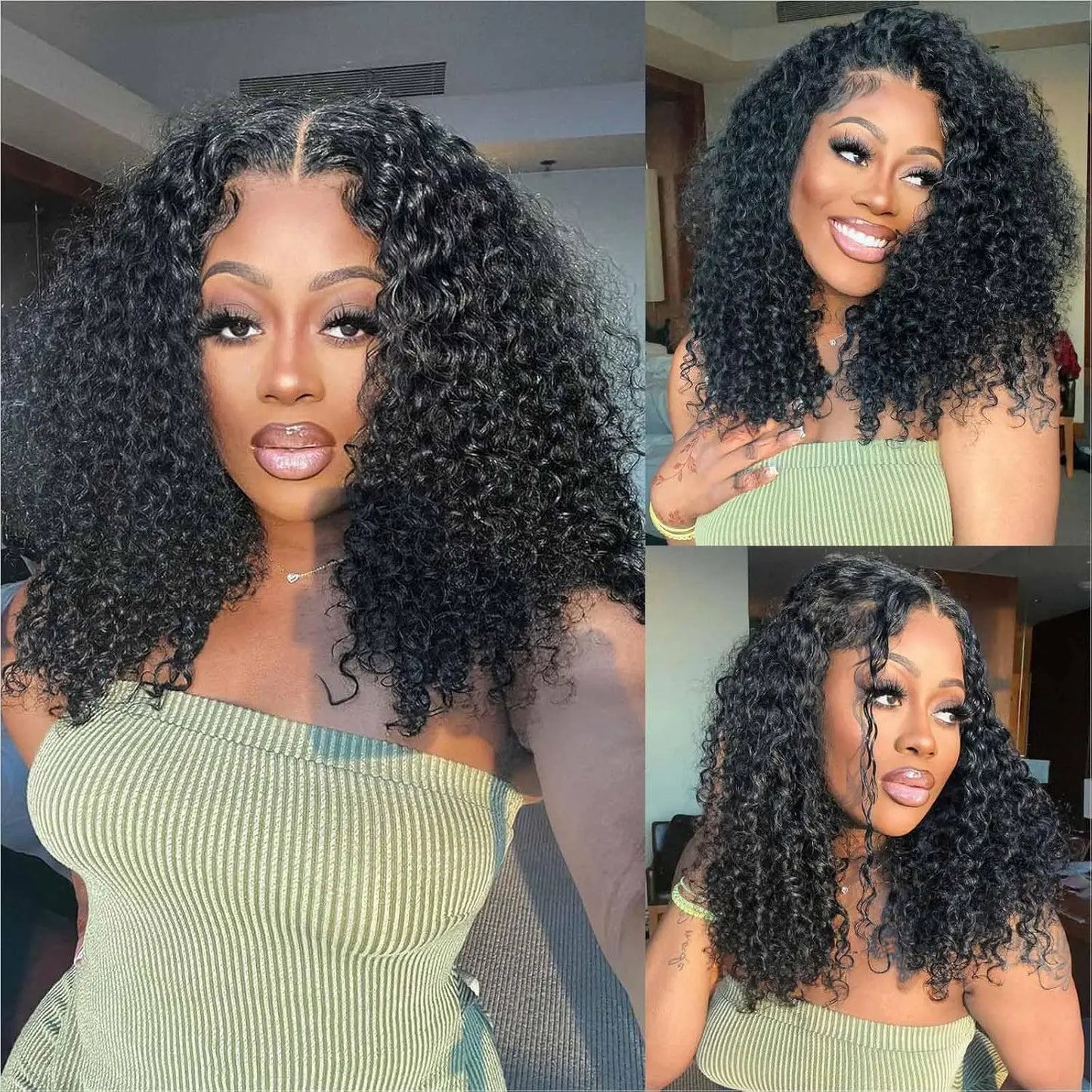 Deep Wave HD Human Hair Wigs Pre Plucked 200% Density Curly Bob Wig 100% human hair Bob Wigs For Black Women Human Hair Wigs