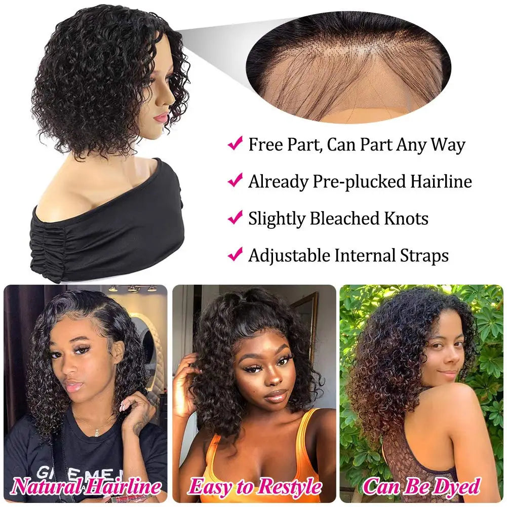 Deep Wave HD Human Hair Wigs Pre Plucked 200% Density Curly Bob Wig 100% human hair Bob Wigs For Black Women Human Hair Wigs