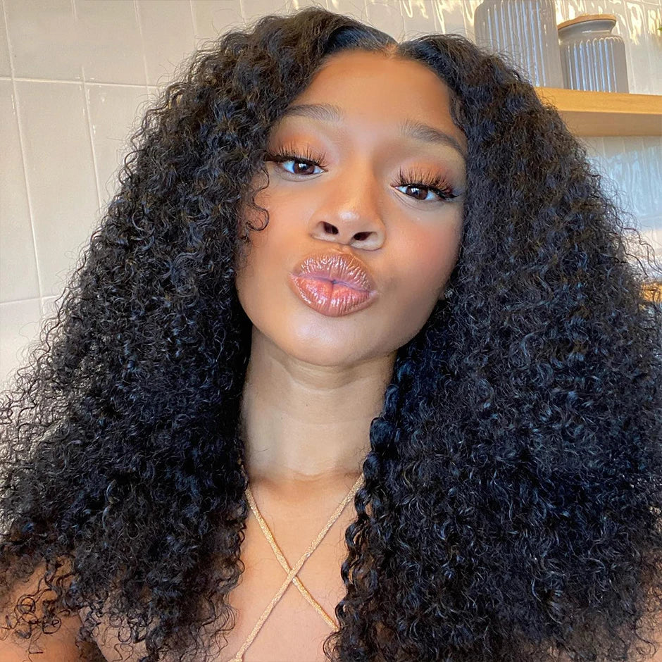 Human hair lace front wig Kinky Curly glueless preplucked human wigs ready to go Yawawe Wear Go wig