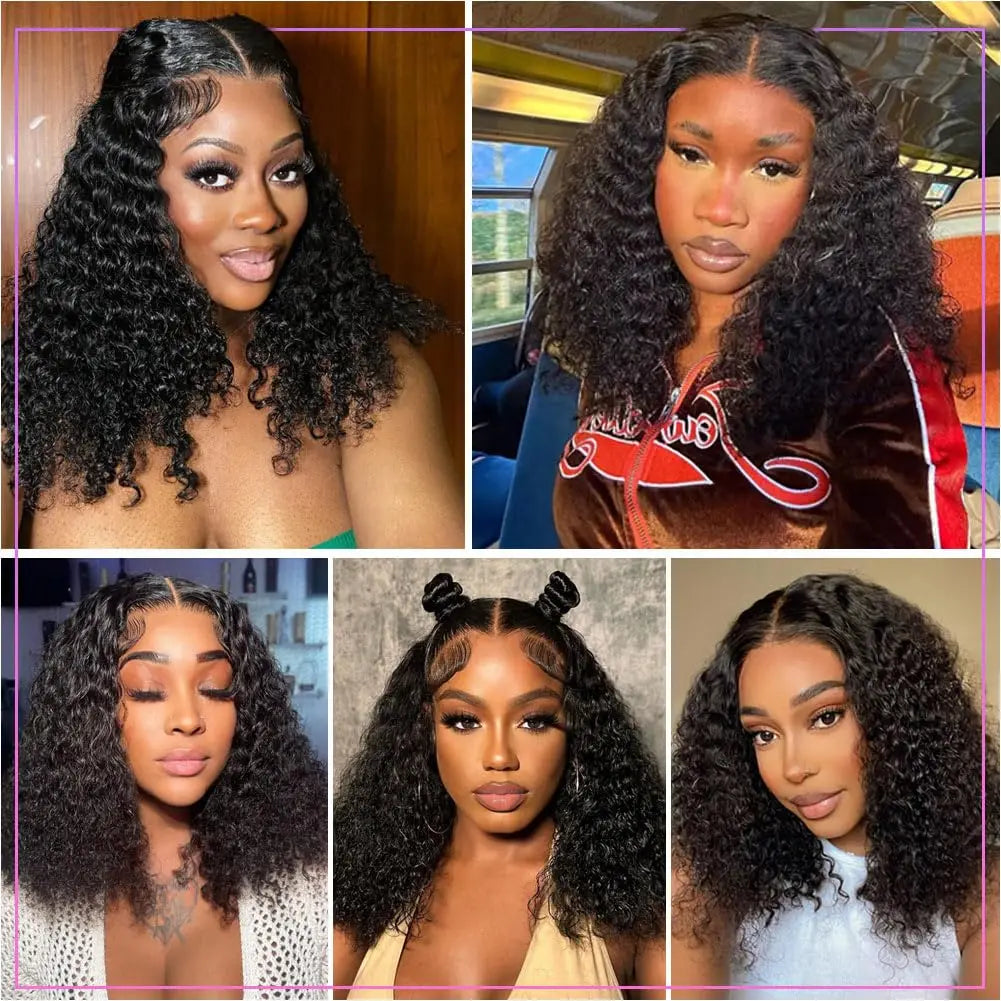 Deep Wave HD Human Hair Wigs Pre Plucked 200% Density Curly Bob Wig 100% human hair Bob Wigs For Black Women Human Hair Wigs