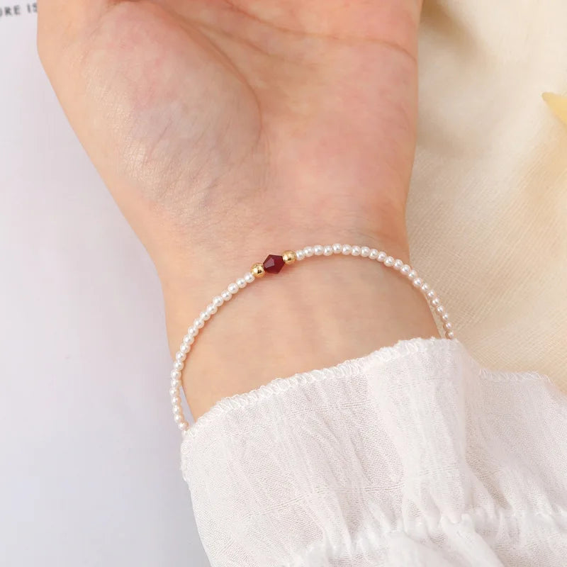 Pearl Necklace Bracelet Women Red Crystal Classic Bead Jewelry Premium Luxury Clavicle Chain Trendy Choker Party Gift