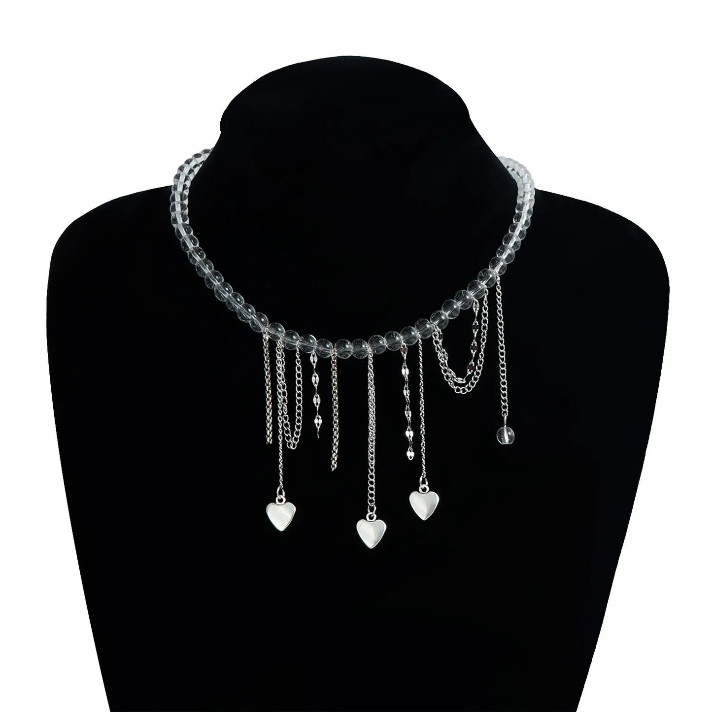 New Heart Beaded Necklace Bracelet Ring Women Boho Crystal Class Gravel Clavicle Chain Cool Y2K Choker Exquisite Fashion Jewelry