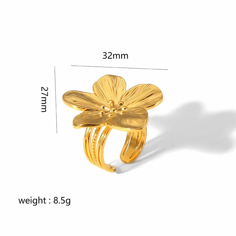 2024 New Flower Ring for Women Simple Temperament Party Fashion Trendy Charm Waterproof Jewelry Gifts Wholesale