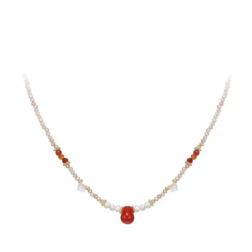 Natural Pearls Necklaces Bracelets Set Women Girls Black Crystal Agate Lazurite Zircon Collarbone Chain Necklace Jewelry Gift