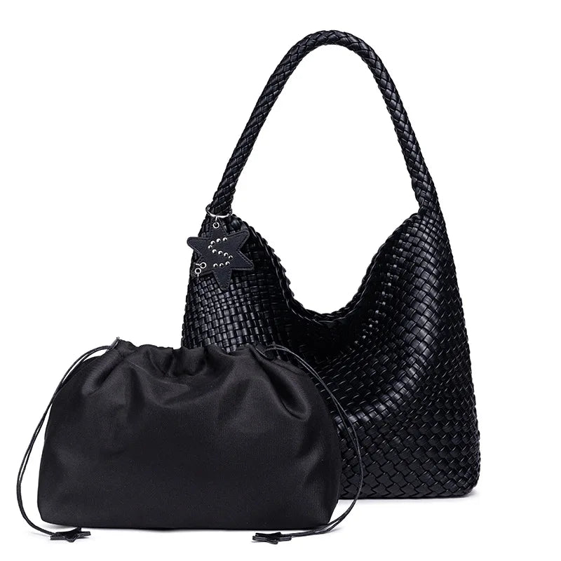 Handwoven Hybrid Tote Bucket Bag Luxury Shoulder Bag for Women, Premium Top Handle & Underarm Carry Purse