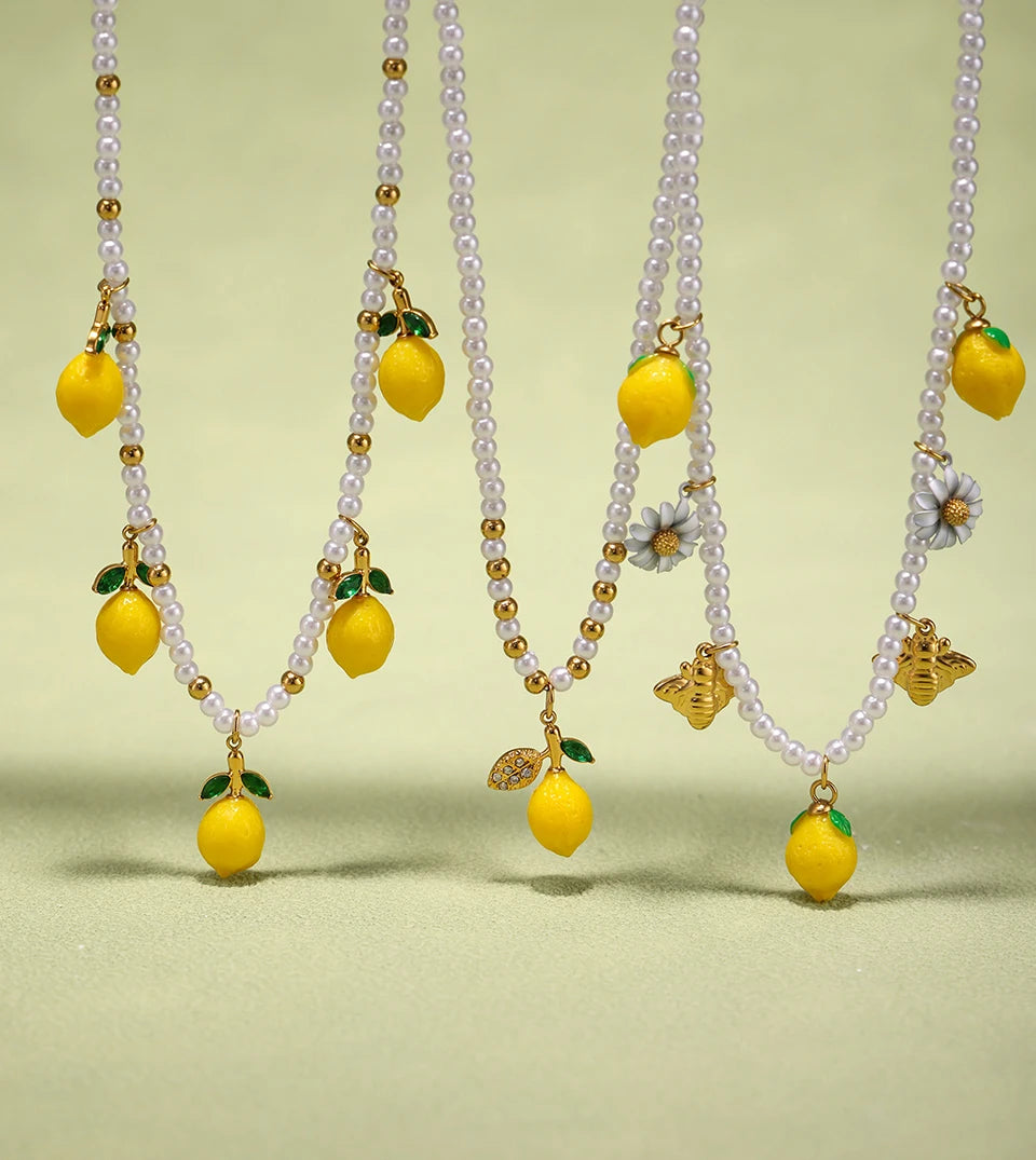 Handmade Beaded Necklace Matching Bracelet Earrings With Lemon Pendant Charms Shell Beads Necklaces Bracelets Earring For Women