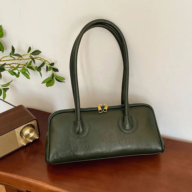 Classic Leather Handbag, Retro Simple Shoulder Underarm Bag, Elegant Stylish Baguette Tote Bag for Women Everyday Collocation