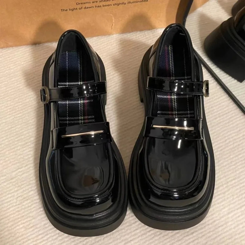 Wome's Shoes Low Heels Fashion Platform Women Pumps Solid Colors Mary Jane Shoes British Style Leather Shoes