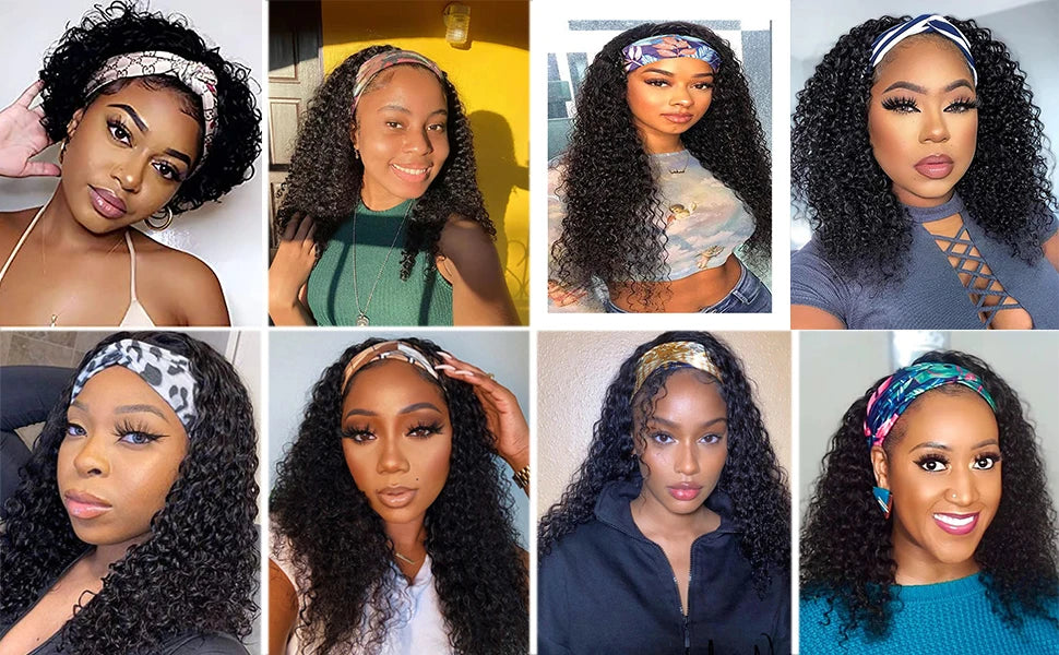 Human Hair Headband Wig Short Curly Human Hair Wigs Full Machine Made Indian Remy Human Hair Wigs For Black Women 180% Density