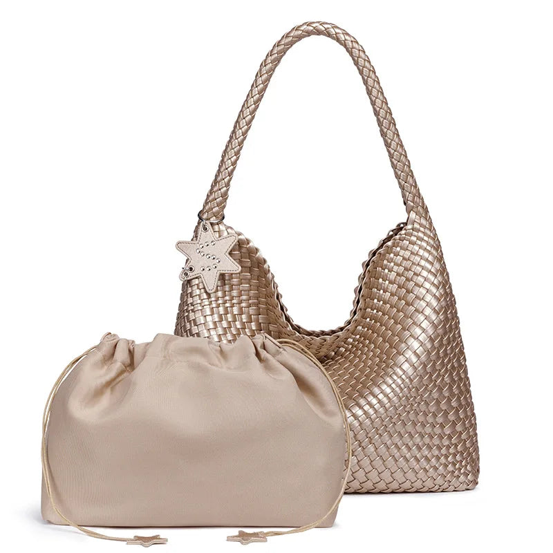 Handwoven Hybrid Tote Bucket Bag Luxury Shoulder Bag for Women, Premium Top Handle & Underarm Carry Purse