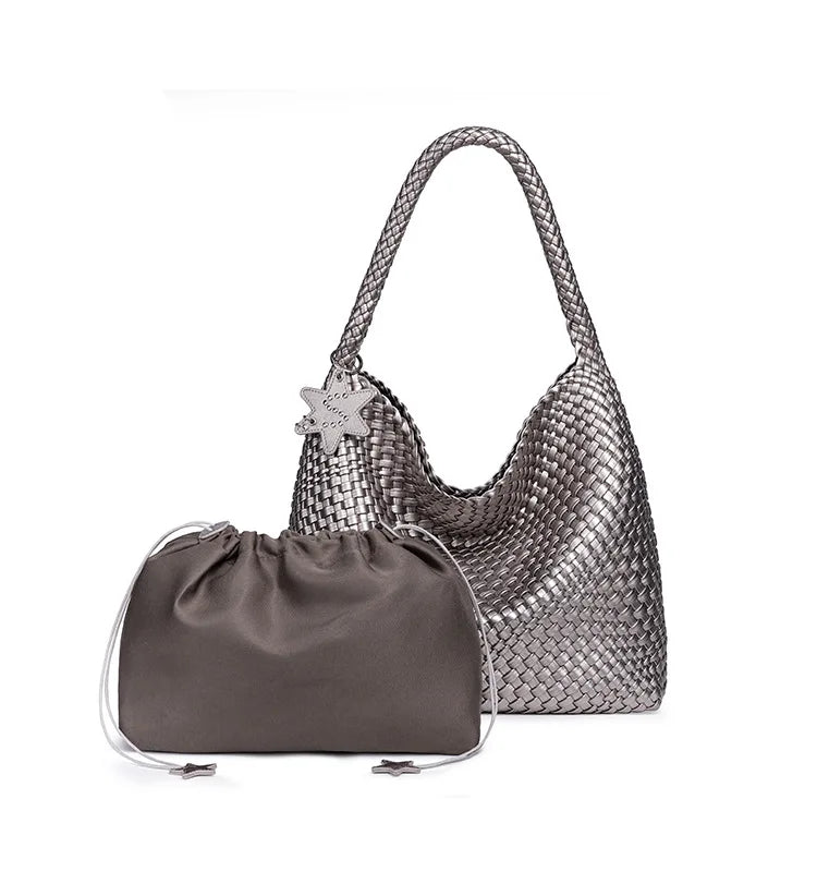 Handwoven Hybrid Tote Bucket Bag Luxury Shoulder Bag for Women, Premium Top Handle & Underarm Carry Purse
