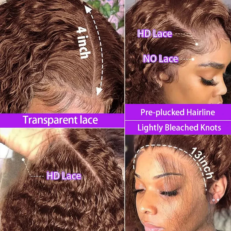Deep Curly Chocolate Brown 200% Density Bob Wig Wet And Water Wavy Pre Plucked Virgin Hair 13x4 Lace Frontal Human Hair Wigs #4
