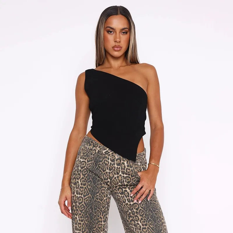 Inclined Shoulder Halter Top Asymmetrical Crop Tops Bandage Y2k Clothes Backless Hot Tops For Women Streetwear Tie Back Corset