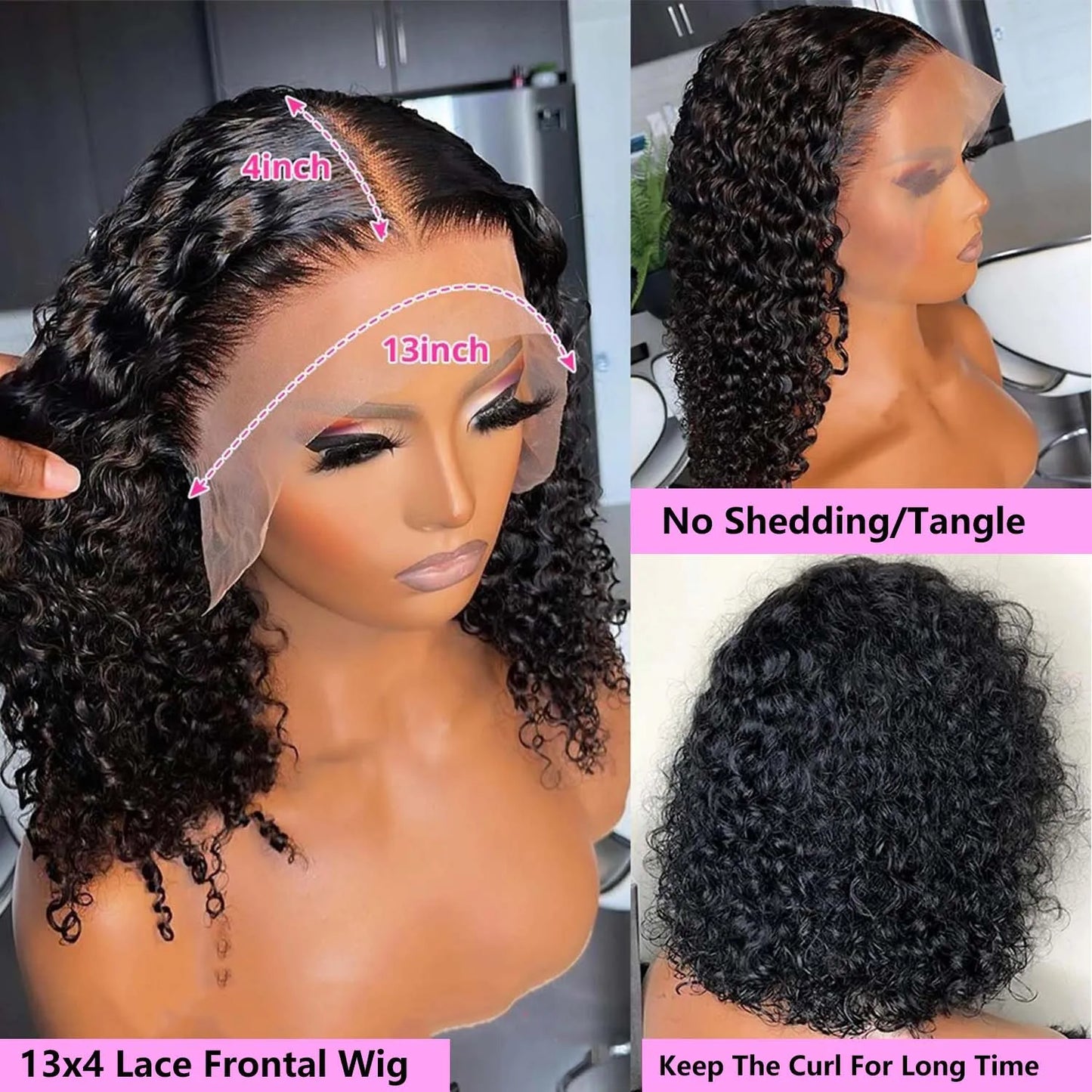 Deep Wave HD Human Hair Wigs Pre Plucked 200% Density Curly Bob Wig 100% human hair Bob Wigs For Black Women Human Hair Wigs
