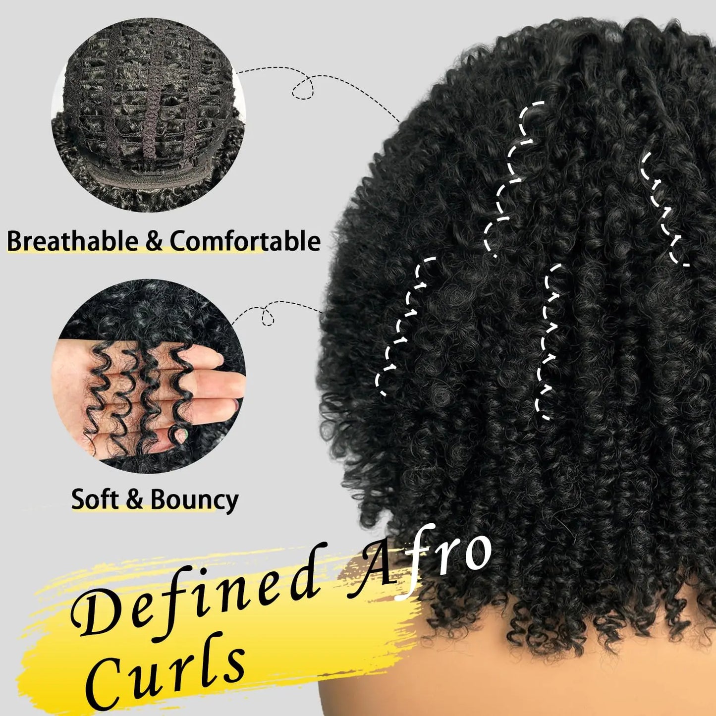 Curly Synthetic Wigs for Women Kinky Curly Headband Wig Synthetic Fiber Natural Looking Glueless Hair for Daily Wear Cosplay