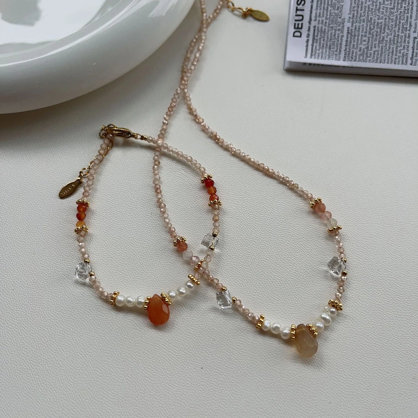 Natural Pearls Necklaces Bracelets Set Women Girls Black Crystal Agate Lazurite Zircon Collarbone Chain Necklace Jewelry Gift