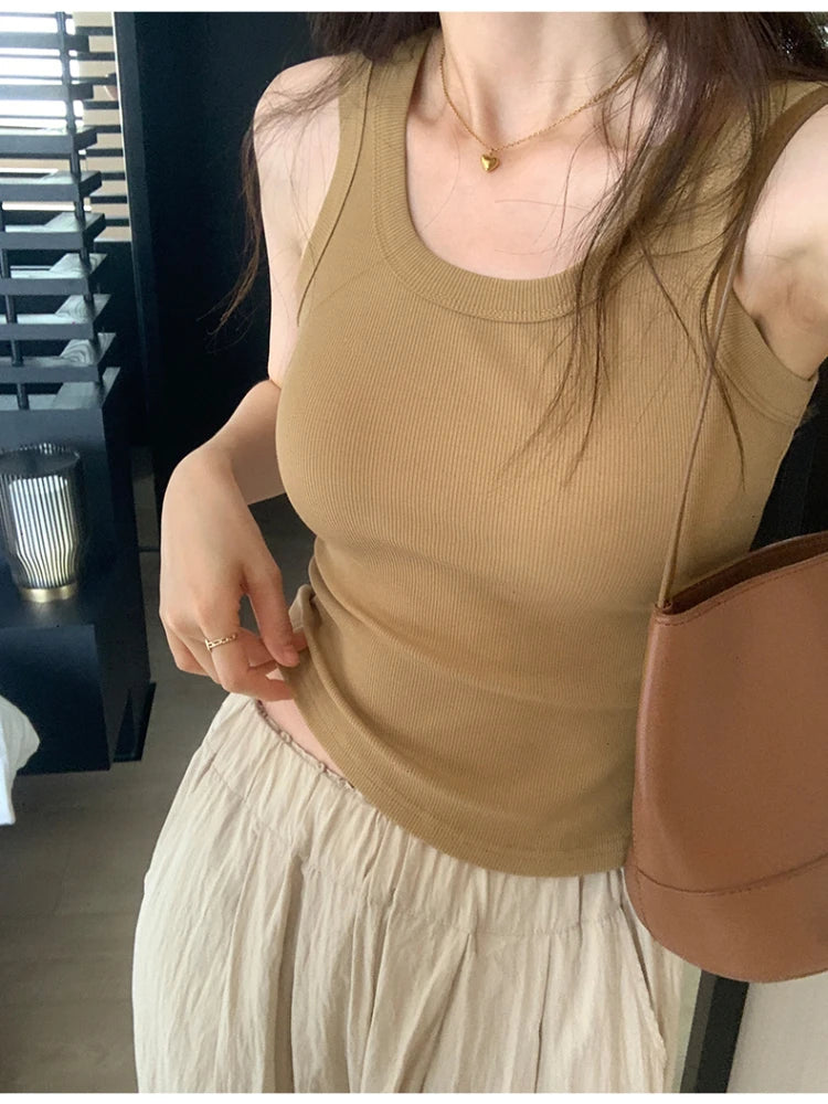 2025 Tank Soft Top For Women Summer Outfits Tight And Sexy Tank Top Knitted Bottom Shirt And Sleeveless Top For Outerwear