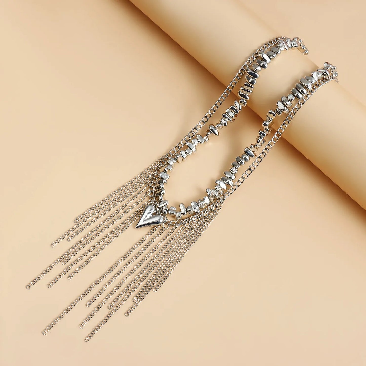 New Heart Beaded Necklace Bracelet Ring Women Boho Crystal Class Gravel Clavicle Chain Cool Y2K Choker Exquisite Fashion Jewelry