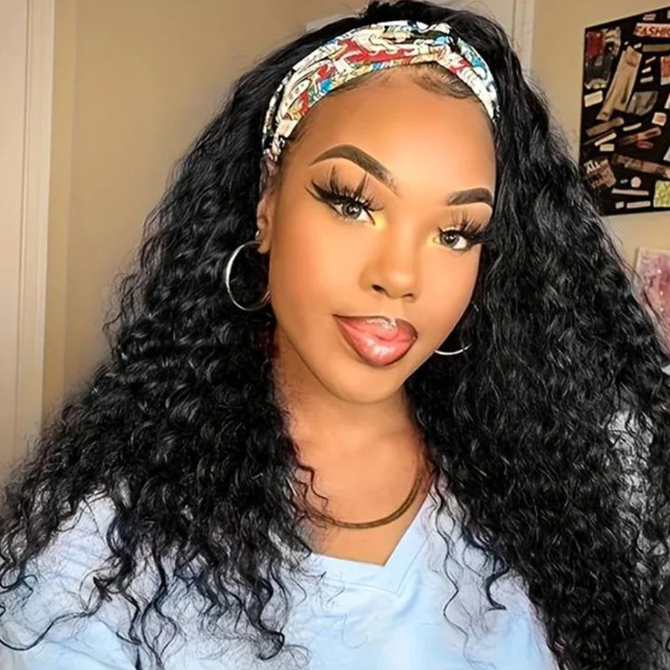 Jerry Curly Human Hair Headband Wig For Black Women 200% Density Glueless Malaysia Remy Kinky Curl Full Machine Made Human Wigs