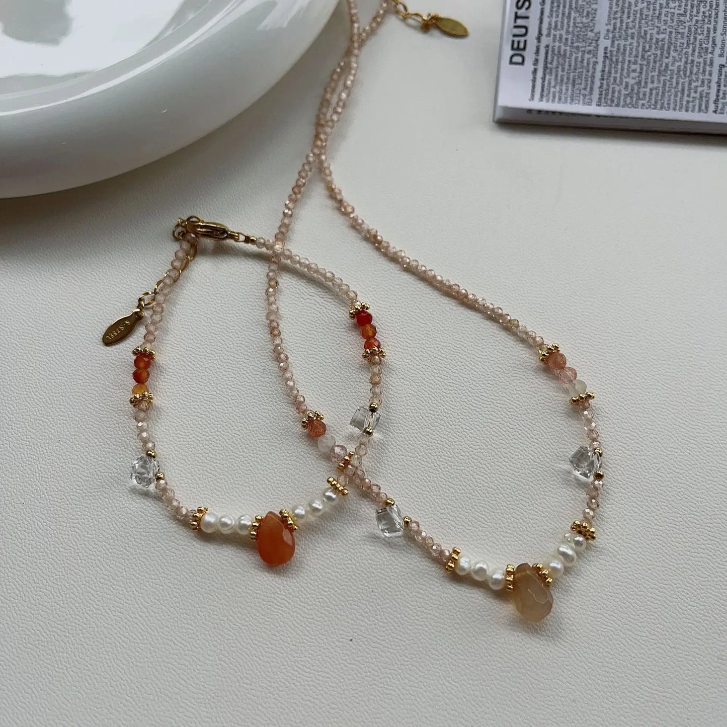 Natural Pearls Necklaces Bracelets Set Women Girls Black Crystal Agate Lazurite Zircon Collarbone Chain Necklace Jewelry Gift