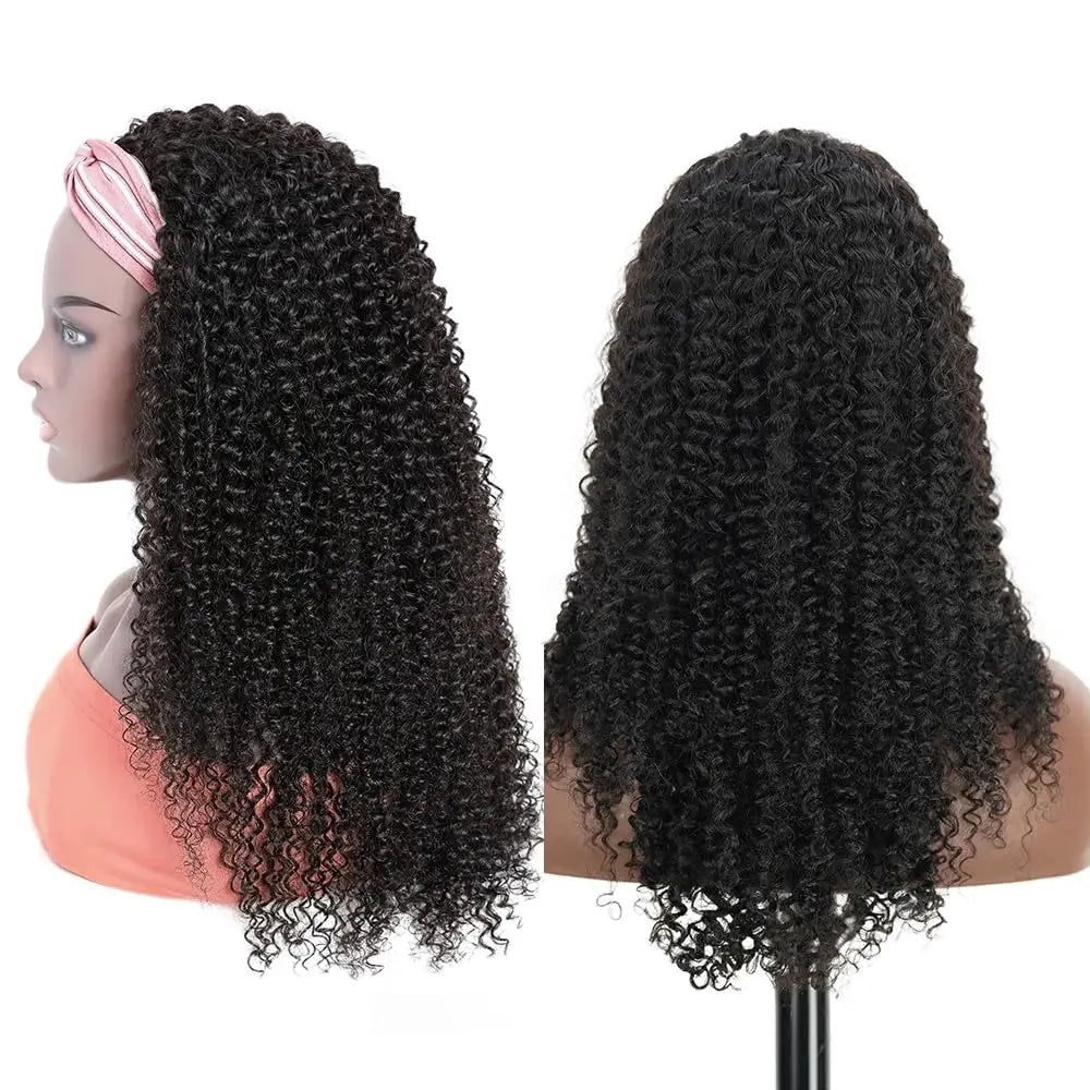 YAVIDA Curly Headband Wig Human Hair 10-24 Curly Hair Headband Wig Indian Virgin Machine Made Human Hair Wigs With Headband