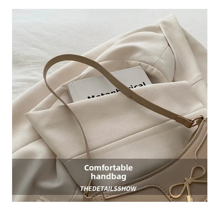 Chic Handbag Shoulder Bag for Women Elegant Underarm Purse with Golden-Tone Bow Detail, PU Material, Perfect for Everyday Use