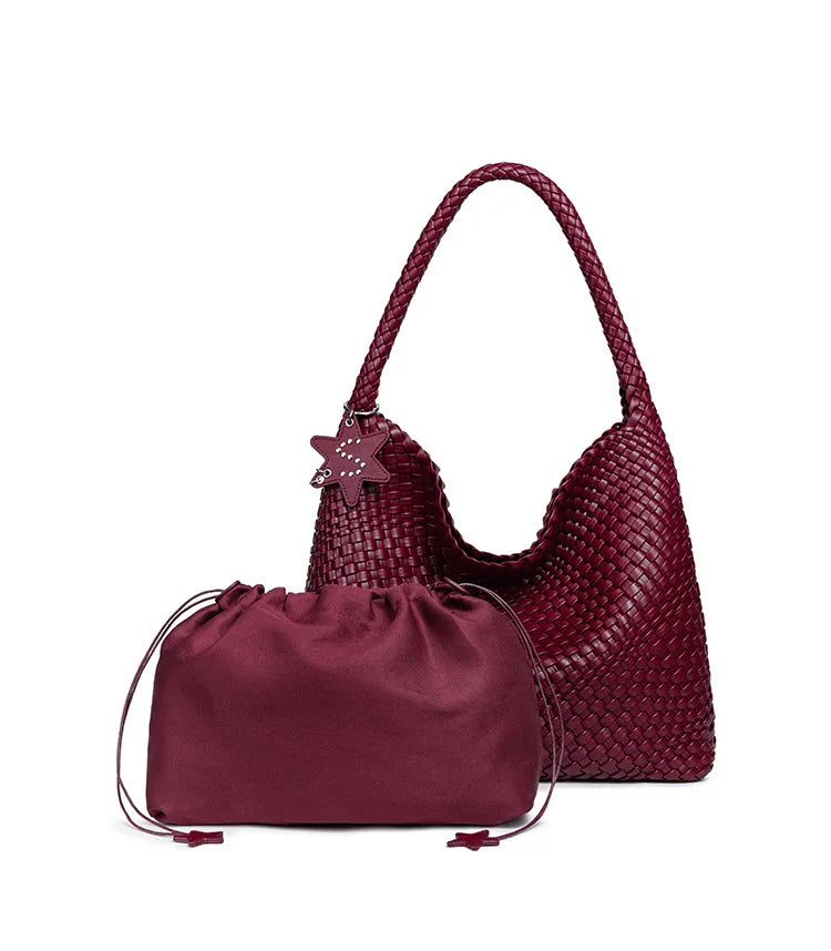 Handwoven Hybrid Tote Bucket Bag Luxury Shoulder Bag for Women, Premium Top Handle & Underarm Carry Purse