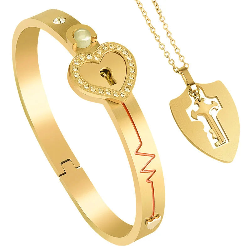 Customizable Couple Necklaces and Bracelets - Heart shaped Padlock