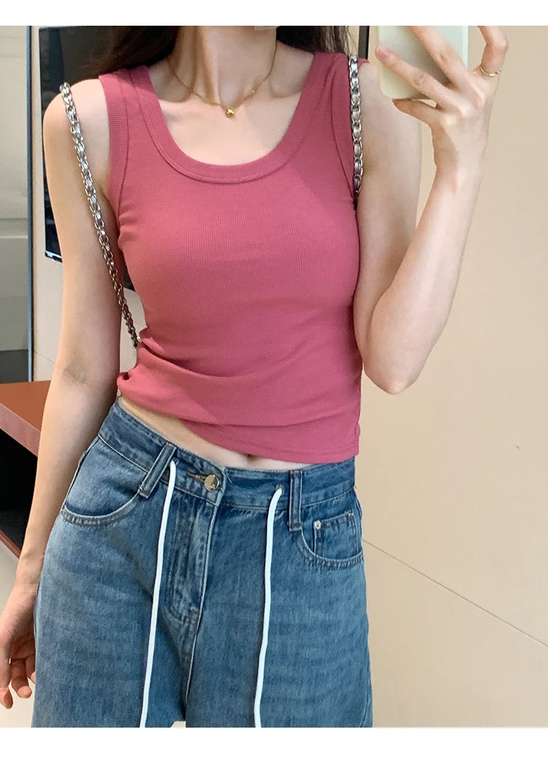 2025 Tank Soft Top For Women Summer Outfits Tight And Sexy Tank Top Knitted Bottom Shirt And Sleeveless Top For Outerwear