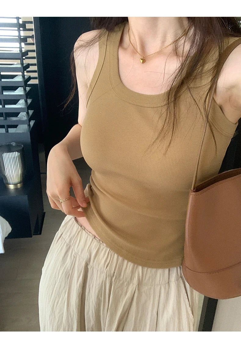 2025 Tank Soft Top For Women Summer Outfits Tight And Sexy Tank Top Knitted Bottom Shirt And Sleeveless Top For Outerwear
