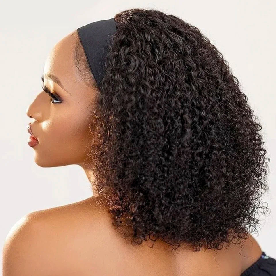 Jerry Curly Human Hair Headband Wig For Black Women 200% Density Glueless Malaysia Remy Kinky Curl Full Machine Made Human Wigs
