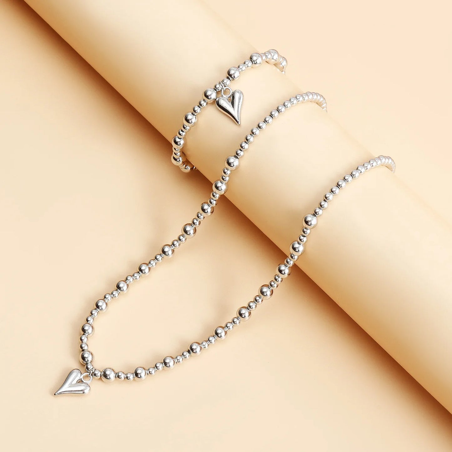 New Heart Beaded Necklace Bracelet Ring Women Boho Crystal Class Gravel Clavicle Chain Cool Y2K Choker Exquisite Fashion Jewelry