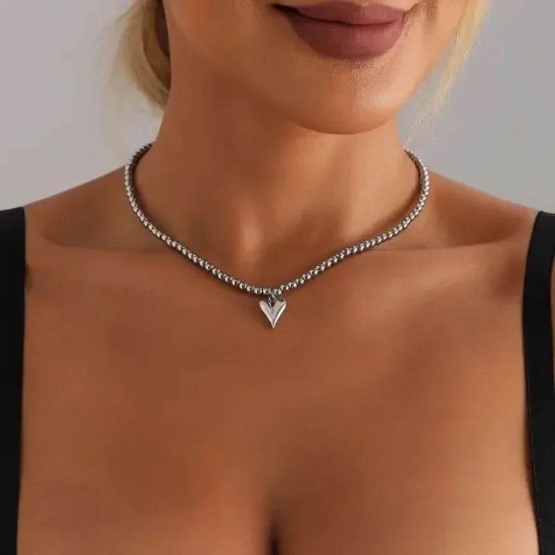 New Heart Beaded Necklace Bracelet Ring Women Boho Crystal Class Gravel Clavicle Chain Cool Y2K Choker Exquisite Fashion Jewelry