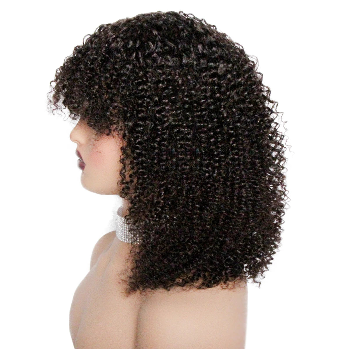 Human Hair Curly Wig With Bangs Natural Brazilian Hair Wigs For Women Short Curly Bob Wigs With Fringe 180% D Full Machine Wigs