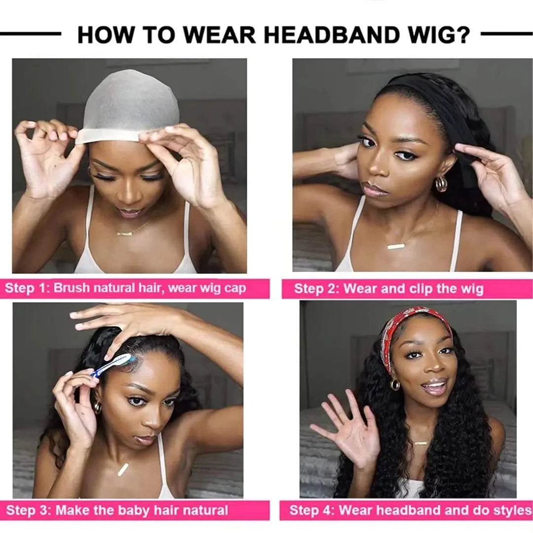 Headband Wig Human Hair Curly Human Hair Wigs For Women Human Hair Short Bob Wig Kinky Curly Human Hair Wigs None Glue Wig