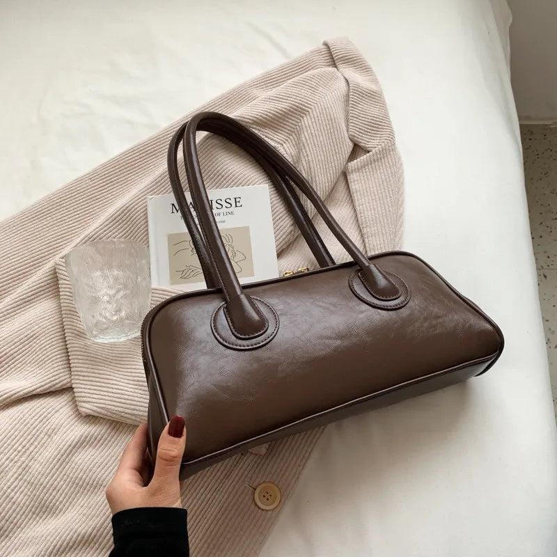 Classic Leather Handbag, Retro Simple Shoulder Underarm Bag, Elegant Stylish Baguette Tote Bag for Women Everyday Collocation