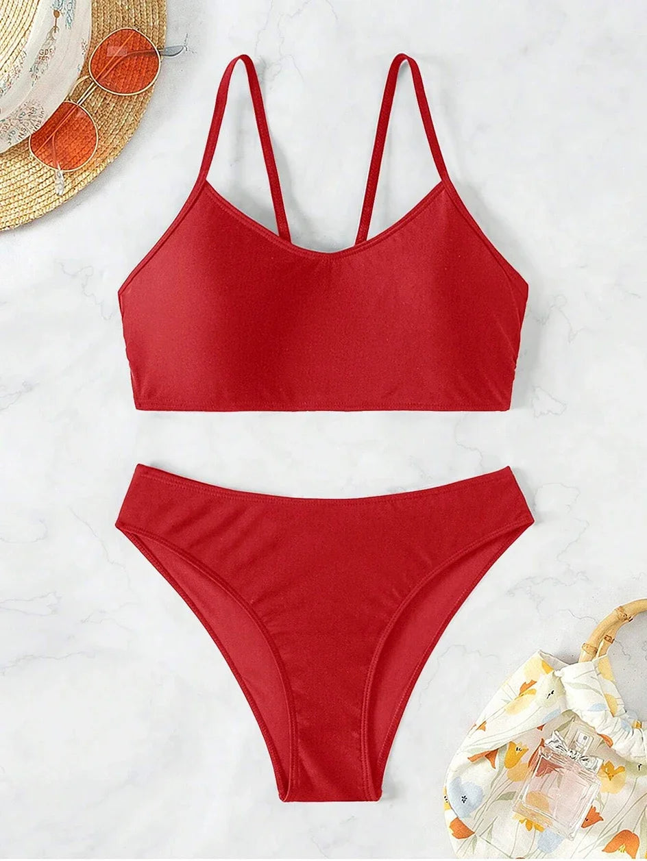 Sexy Woman Swimsuits 2025 Summer Swimwear Women's Bikinis for Female Two Pieces Beach Wear Solid Color Bikinis Set Bathing Suit