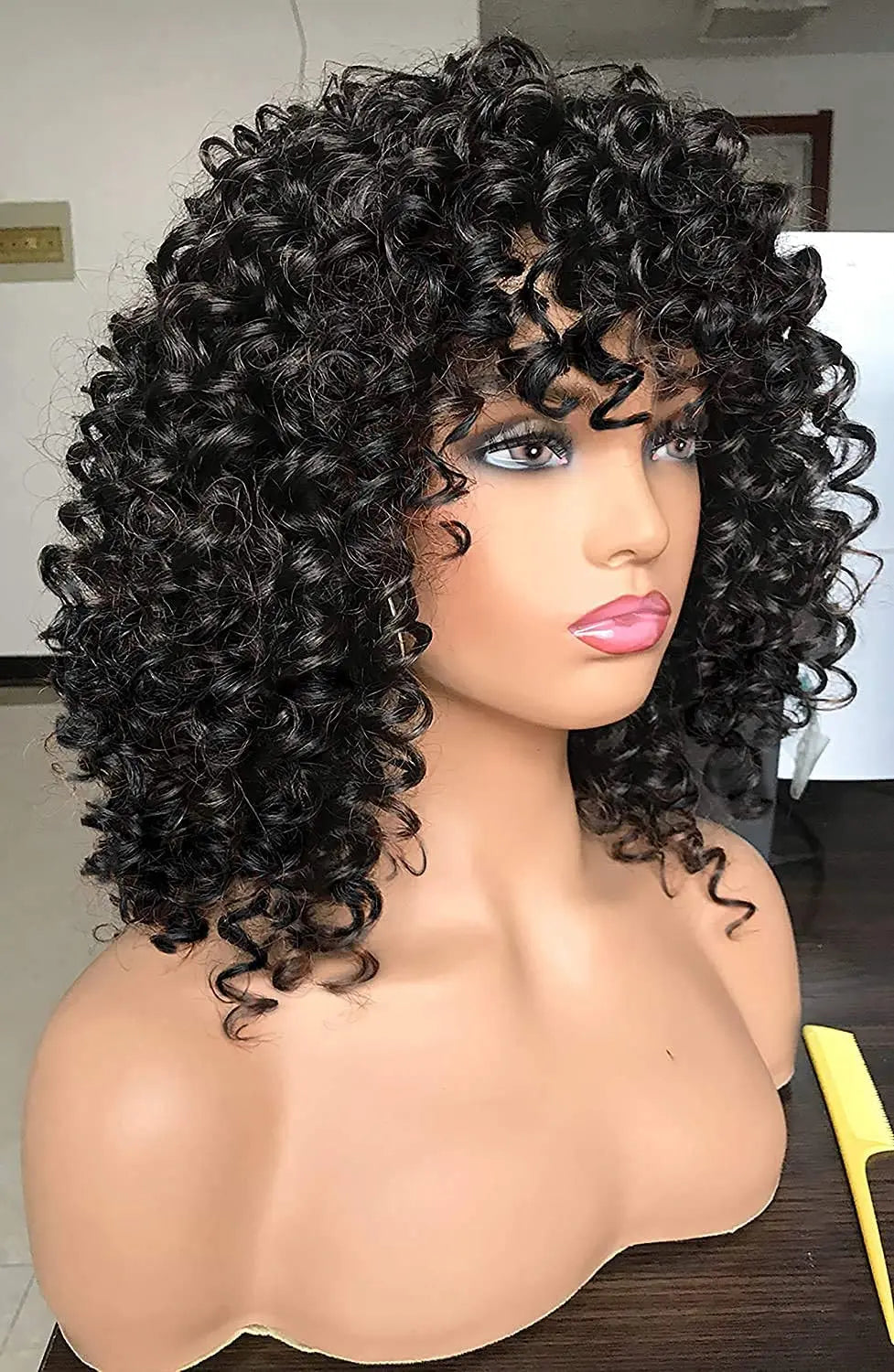 Curly Synthetic Wigs for Women Kinky Curly Headband Wig Synthetic Fiber Natural Looking Glueless Hair for Daily Wear Cosplay