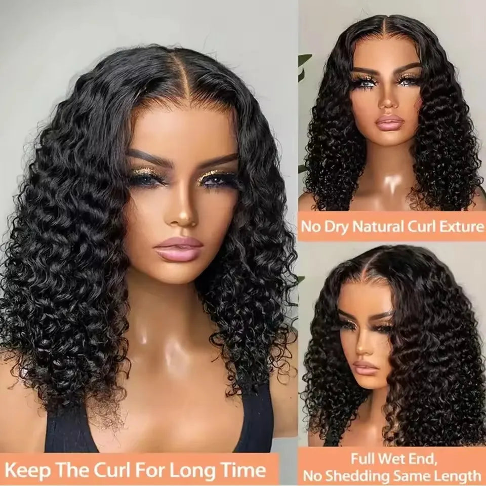 Deep Wave Human Hair Wigs 13x6 Transparent Lace Front Bob Wig With Adjustable Strap Short Bob to Wear Remy Hair Wig for Women