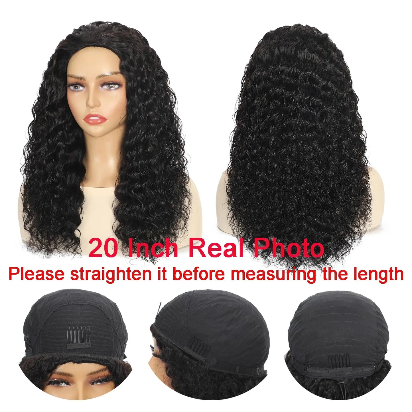 Kinky Curly Human Hair Wig 3 IN 1 Half Wigs Human Hair 250% Density Full Machine Made Clip-in With Drawstring Seamless