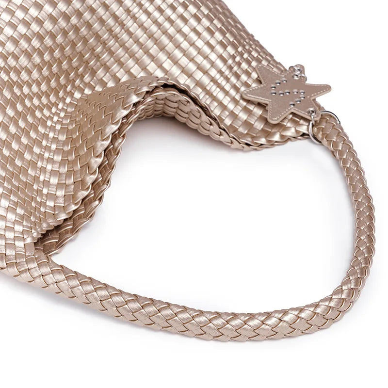 Handwoven Hybrid Tote Bucket Bag Luxury Shoulder Bag for Women, Premium Top Handle & Underarm Carry Purse