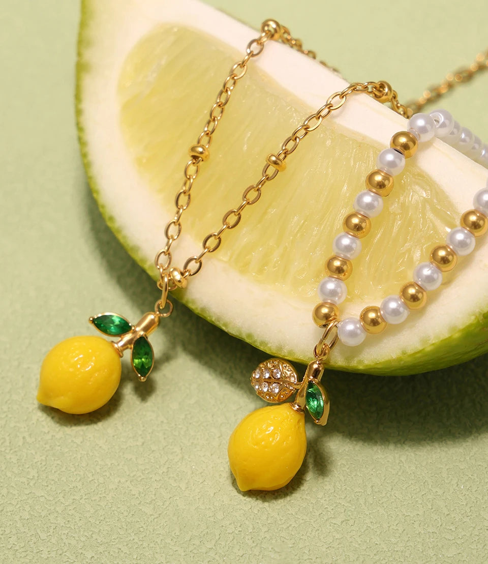 Handmade Beaded Necklace Matching Bracelet Earrings With Lemon Pendant Charms Shell Beads Necklaces Bracelets Earring For Women