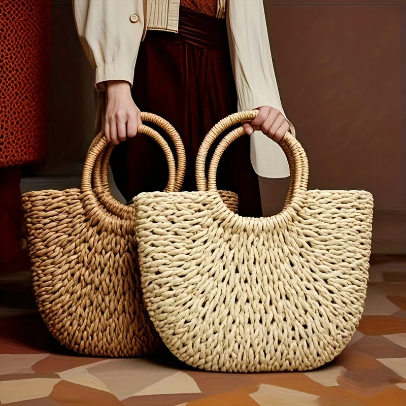 Hand-Woven Tote Bag, A Hand-Woven Straw Bag, Suitable for Summer Beach Travel for Women'S Travel, Holiday Beach Tote Bag