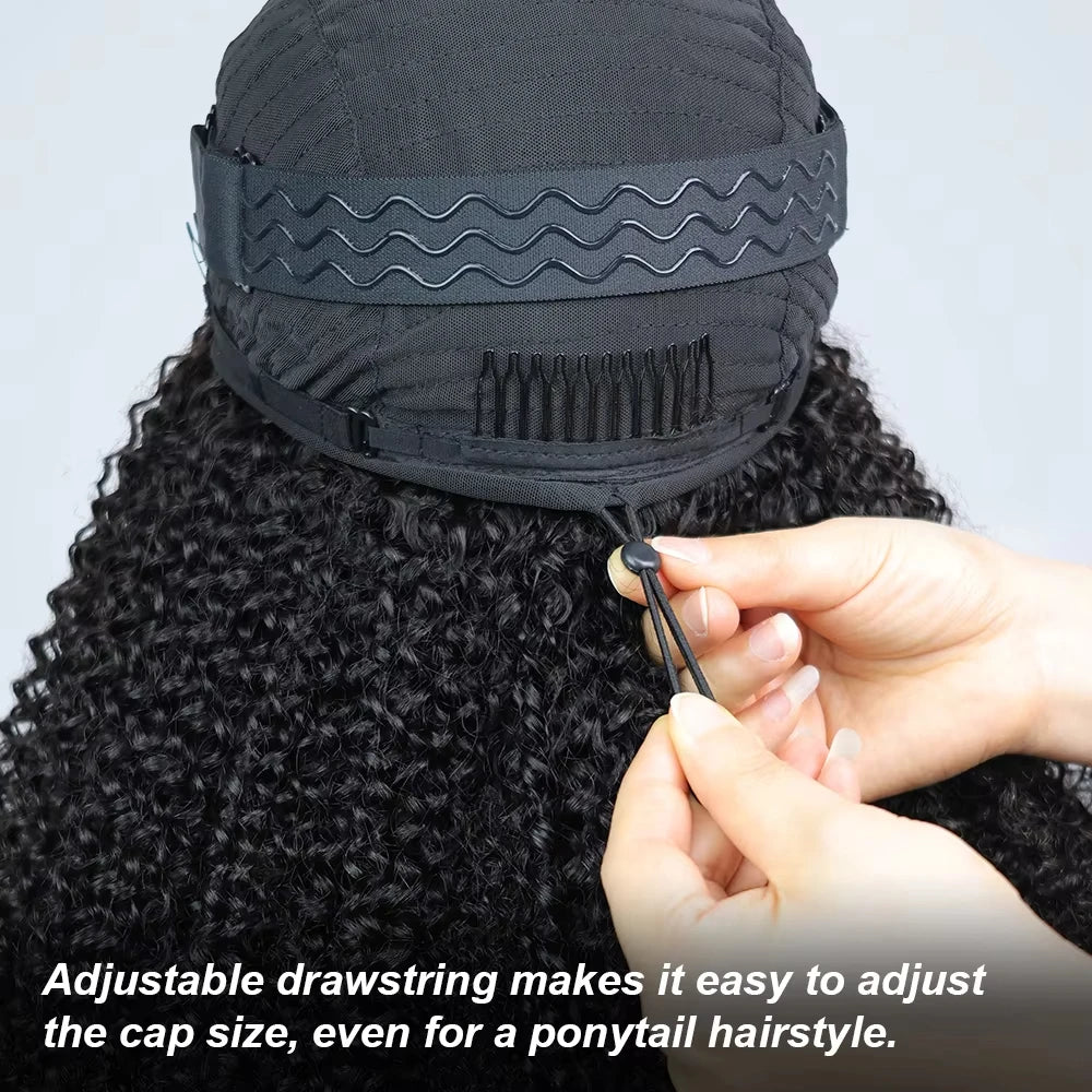 Kinky Curly Human Hair Wig 3 IN 1 Half Wigs Human Hair 250% Density Full Machine Made Clip-in With Drawstring Seamless