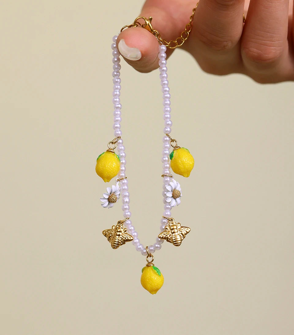 Handmade Beaded Necklace Matching Bracelet Earrings With Lemon Pendant Charms Shell Beads Necklaces Bracelets Earring For Women