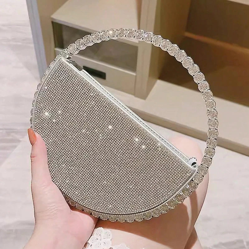 Ladies' fashionable handbag hand-held bag, with a simple and exquisite circular design that sparkles and is delicate for women.