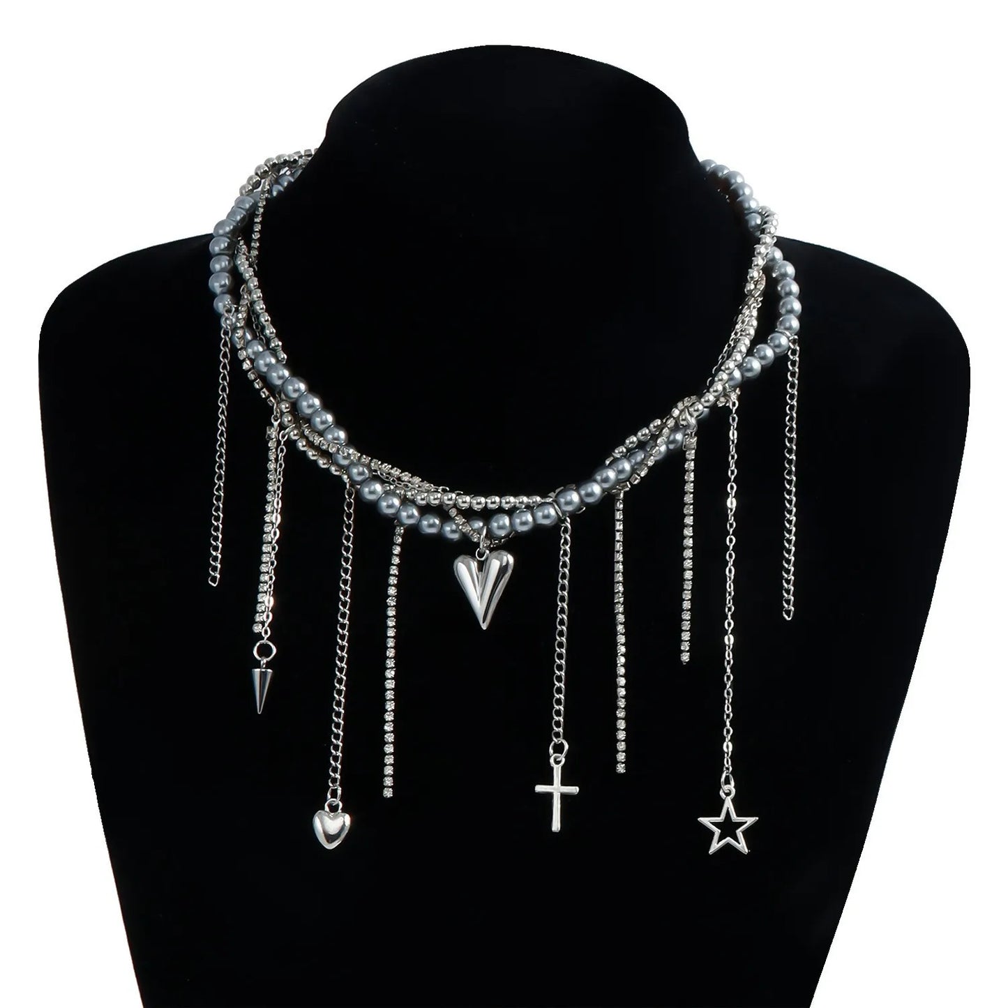 New Heart Beaded Necklace Bracelet Ring Women Boho Crystal Class Gravel Clavicle Chain Cool Y2K Choker Exquisite Fashion Jewelry
