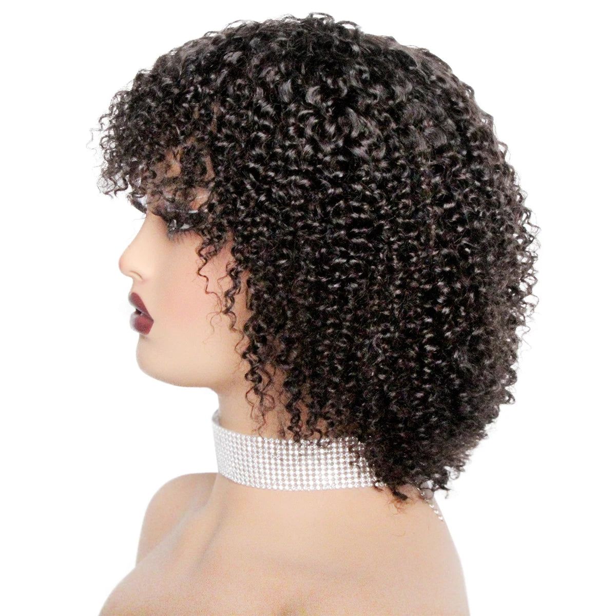 Human Hair Curly Wig With Bangs Natural Brazilian Hair Wigs For Women Short Curly Bob Wigs With Fringe 180% D Full Machine Wigs