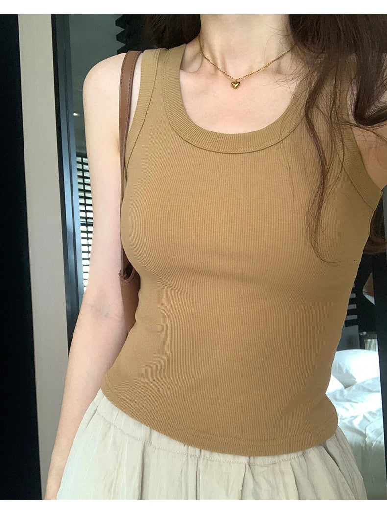 2025 Tank Soft Top For Women Summer Outfits Tight And Sexy Tank Top Knitted Bottom Shirt And Sleeveless Top For Outerwear