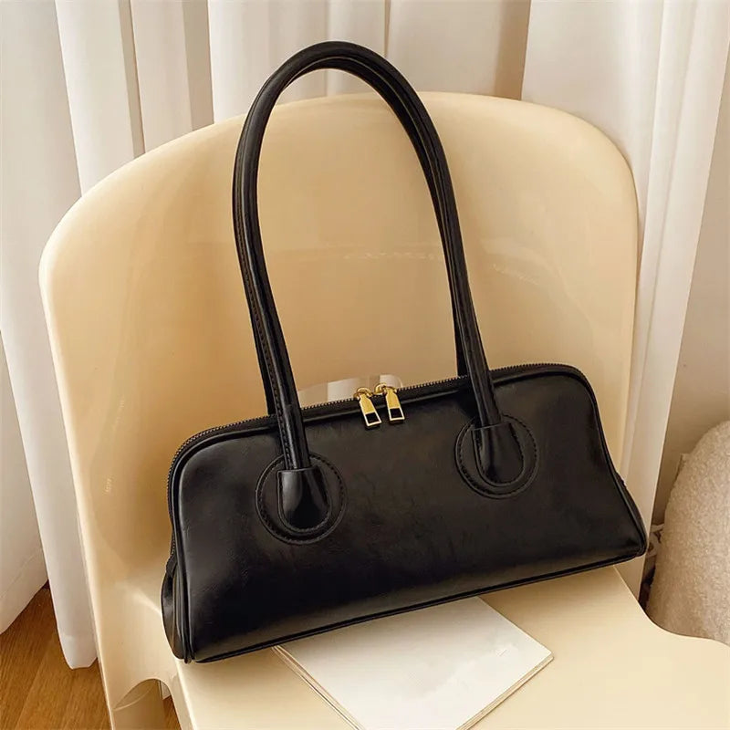 Classic Leather Handbag, Retro Simple Shoulder Underarm Bag, Elegant Stylish Baguette Tote Bag for Women Everyday Collocation